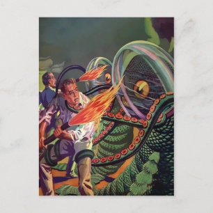 Vintage-Science-Fiction-Alien-Kampf-Postkarte Postkarte