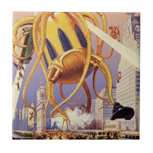 Vintage-Science-Fiction-Alien-Kriegsinvasion Oktop Fliese