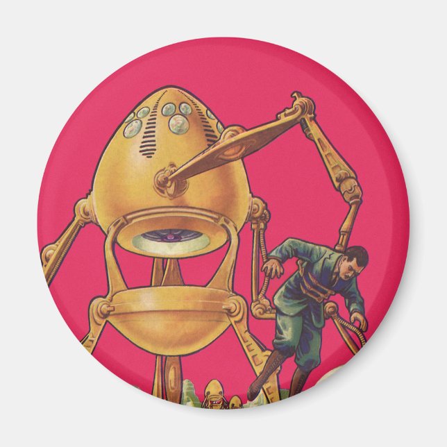 Vintage Science Fiction Alien Robot Captures Man Magnet (Vorne)