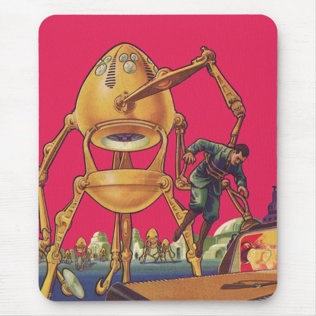 Vintage Science Fiction Alien Robot Captures Man Mousepad (Vorne)