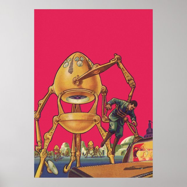 Vintage Science Fiction Alien Robot Captures Man Poster (Vorne)