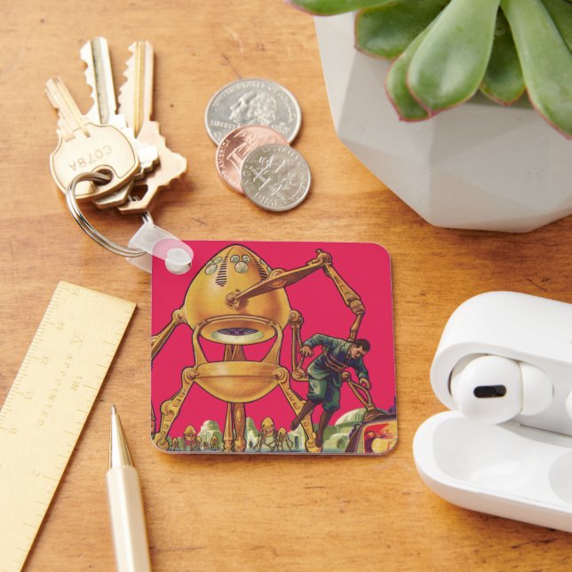 Vintage Science Fiction Alien Robot Captures Man Schlüsselanhänger (Schreibtisch)