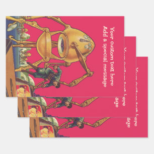 Vintage Science-Fiction-Alien-Roboter entführt Man Geschenkpapier Set