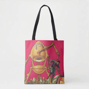 Vintage-Science-Fiction-Alien-Roboter ergreift Man