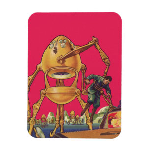 Vintage-Science-Fiction-Alien-Roboter ergreift Man Magnet