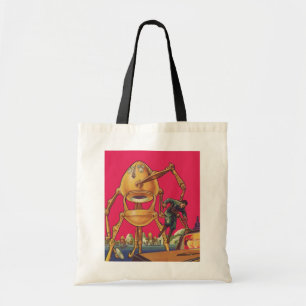 Vintage-Science-Fiction-Alien-Roboter ergreift Man Tragetasche