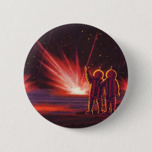 Vintage Science-Fiction-Alien roter Planet Explosi Button