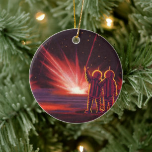 Vintage Science-Fiction Alien roter Planet Explosi Keramikornament