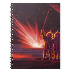 Vintage-Science-Fiction-Alien-roter-Planet-Explosi Notizblock