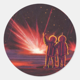 Vintage Science-Fiction-Alien roter Planet Explosi Runder Aufkleber