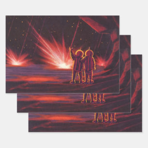 Vintage Science-Fiction-Alien-Rotplanet-Explosion Geschenkpapier Set