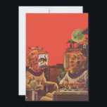 Vintage Science Fiction, Alien Steam Punk Helme<br><div class="desc">Vintage Illustration futuristische Science Fiction Steampunk Laborbild. Ein klassisches 50er Retro-Sci-Fi-Design mit zwei Personen, die zukünftig mit Videohelmen kommunizieren. Einer der Helme hat einen Dinosaurier auf dem Bildschirm. Ein Wissenschaftler ist verantwortlich für die Maschinen und führt das Experiment.</div>