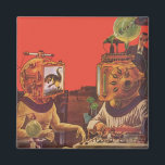 Vintage Science Fiction, Alien Steam Punk Helme Magnet<br><div class="desc">Vintage Illustration futuristische Science Fiction Steampunk Laborbild. Ein klassisches 50er Retro-Sci-Fi-Design mit zwei Personen,  die zukünftig mit Videohelmen kommunizieren. Einer der Helme hat einen Dinosaurier auf dem Bildschirm. Ein Wissenschaftler ist verantwortlich für die Maschinen und führt das Experiment.</div>