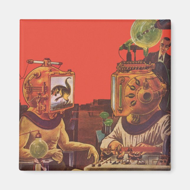 Vintage Science Fiction, Alien Steam Punk Helme Magnet (Vorne)