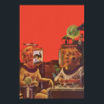 Vintage Science Fiction, Alien Steam Punk Helme Poster<br><div class="desc">Vintage Illustration futuristische Science Fiction Steampunk Laborbild. Ein klassisches 50er Retro-Sci-Fi-Design mit zwei Personen,  die zukünftig mit Videohelmen kommunizieren. Einer der Helme hat einen Dinosaurier auf dem Bildschirm. Ein Wissenschaftler ist verantwortlich für die Maschinen und führt das Experiment.</div>