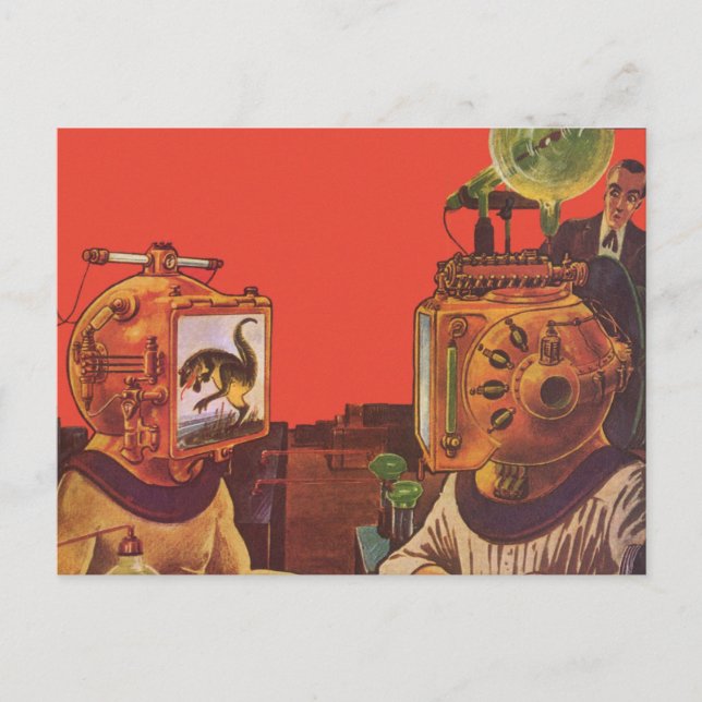 Vintage Science Fiction, Alien Steam Punk Helme Postkarte (Vorderseite)