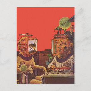 Vintage Science Fiction, Alien Steam Punk Helme Postkarte