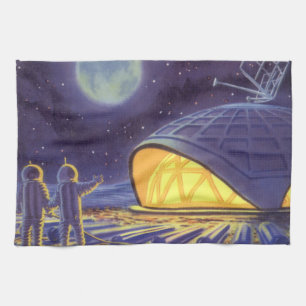 Vintage Science-Fiction-Aliens auf dem blauen Plan Handtuch