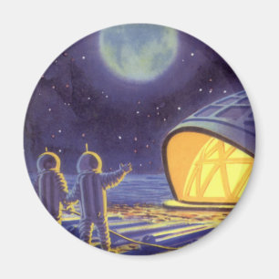 Vintage-Science-Fiction-Aliens auf dem blauen Plan Magnet