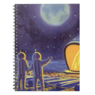 Vintage-Science-Fiction-Aliens auf dem blauen Plan Notizblock