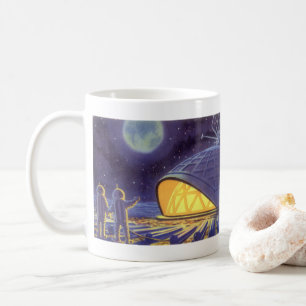 Vintage Science-Fiction-Aliens auf dem blauen Plan Tasse