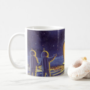 Vintage-Science-Fiction-Aliens auf dem blauen Plan Tasse