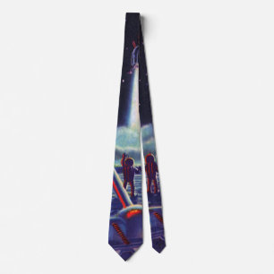 Vintage Science-Fiction-Aliens winken einer Rakete Krawatte
