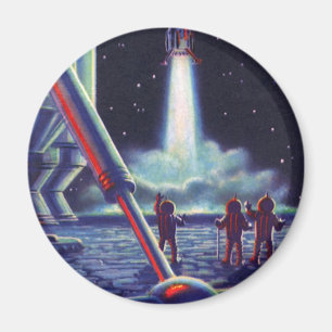 Vintage Science-Fiction-Aliens winken einer Rakete Magnet