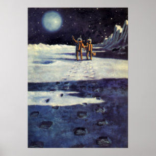 Vintage Science-Fiction-Astronaut-Aliens auf dem M Poster