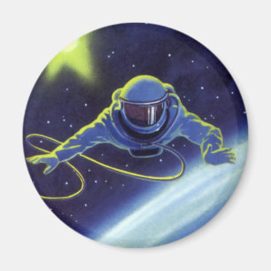 Vintage Science Fiction Astronaut auf einem Weltra Magnet
