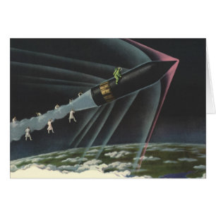 Vintage-Science-Fiction-Astronaut auf einer Rakete