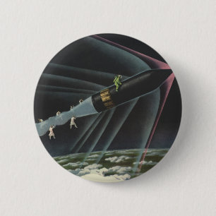 Vintage-Science-Fiction-Astronaut auf einer Rakete Button