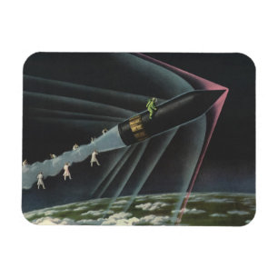 Vintage-Science-Fiction-Astronaut auf einer Rakete Magnet