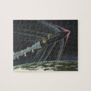 Vintage-Science-Fiction-Astronaut auf einer Rakete Puzzle