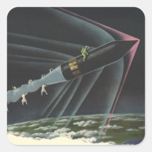 Vintage-Science-Fiction-Astronaut auf einer Rakete Quadratischer Aufkleber
