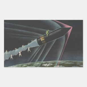 Vintage-Science-Fiction-Astronaut auf einer Rakete Rechteckiger Aufkleber