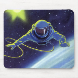 Vintage-Science-Fiction-Astronaut bei einem Weltra Mousepad