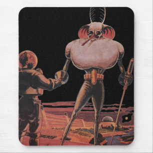 Vintage-Science-Fiction-Astronaut gibt Außerirdisc Mousepad