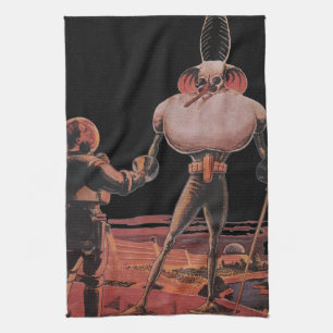 Vintage-Science-Fiction-Astronaut-Handschlag-Alien Küchentuch
