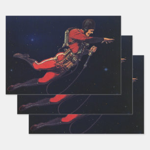 Vintage-Science-Fiction-Astronaut im Weltraum Geschenkpapier Set