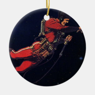 Vintage-Science-Fiction-Astronaut im Weltraum Keramikornament