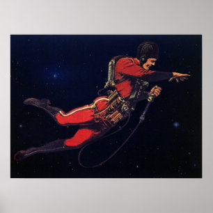 Vintage-Science-Fiction-Astronaut im Weltraum Poster