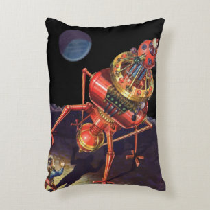 Vintage Science Fiction Astronaut mit Alien Robot Dekokissen