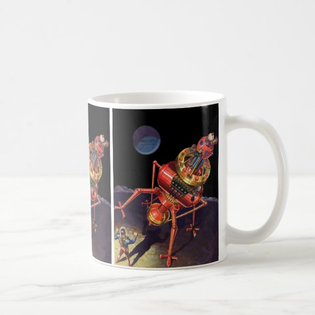 Vintage Science Fiction Astronaut mit Alien Robot Kaffeetasse (Rechts)