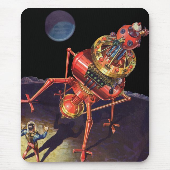 Vintage Science Fiction Astronaut mit Alien Robot Mousepad (Vorne)