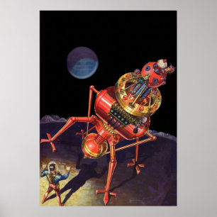 Vintage Science Fiction Astronaut mit Alien Robot Poster
