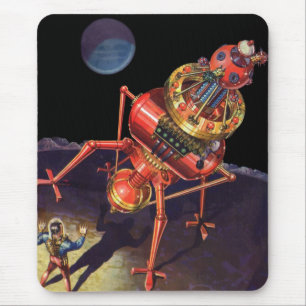 Vintage-Science-Fiction-Astronaut mit Alien-Robote Mousepad