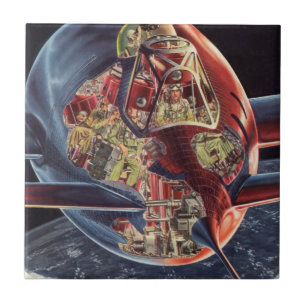 Vintage-Science-Fiction-Astronaut-Raketen-Raumschi Fliese