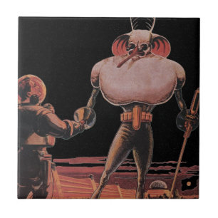 Vintage-Science-Fiction-Astronaut schüttelt Außeri Fliese