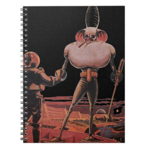Vintage-Science-Fiction-Astronaut schüttelt Außeri Notizblock